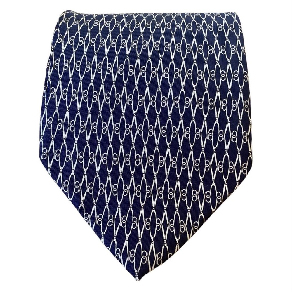 LES COPAINS Blue Geometric Silk Tie Made In Italy 58"-4" EX COND